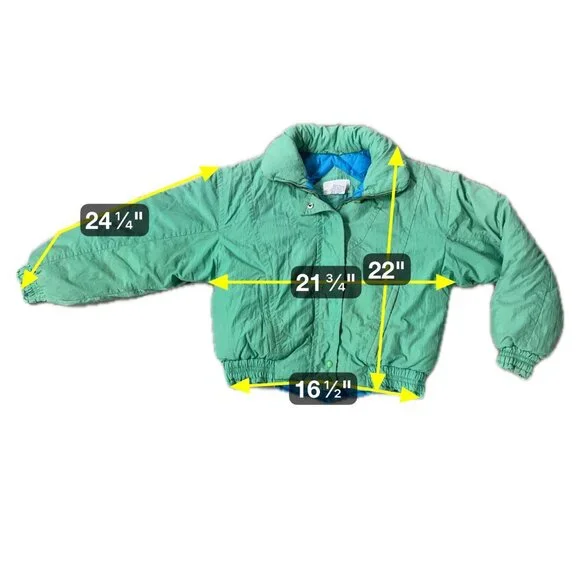 Vintage Green Puffer Coat Jacket Womens Medium 1990s Mixed Blues Nylon Down - Picture 7 of 7